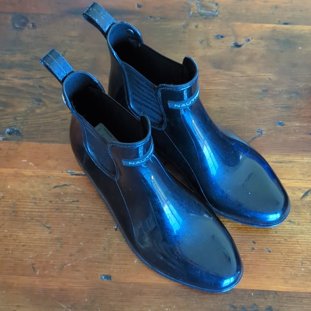 NAUTICA ANKLE RAIN BOOTS, BLACK, SIZE 6